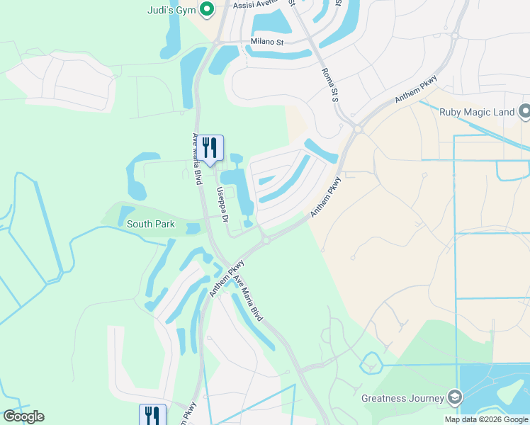 map of restaurants, bars, coffee shops, grocery stores, and more near 5493 Cameron Drive in Ave Maria