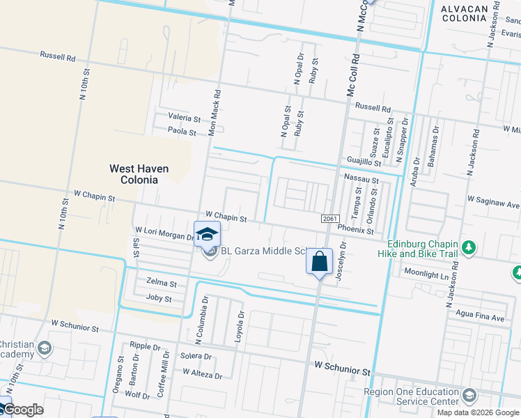 map of restaurants, bars, coffee shops, grocery stores, and more near 1604 North Popotillo Avenue in Edinburg