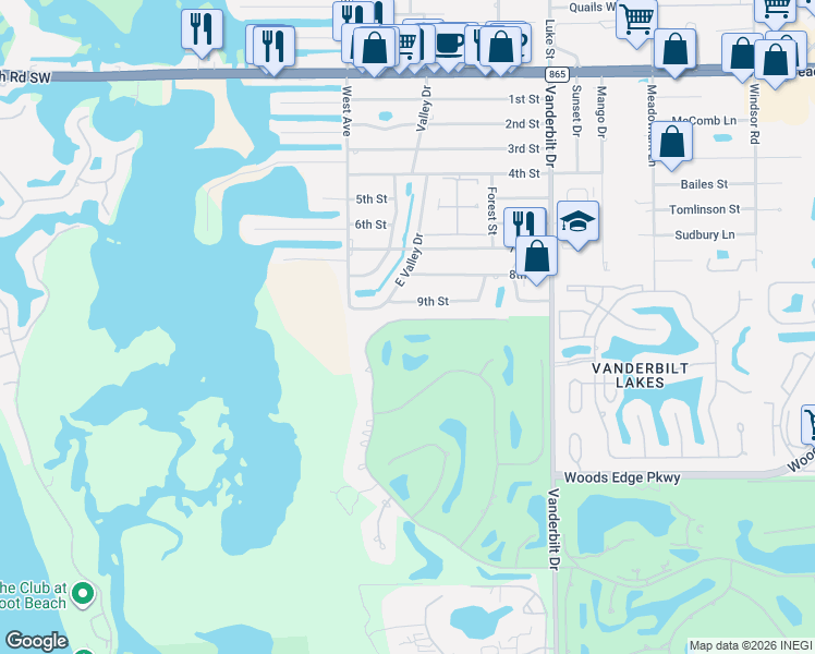 map of restaurants, bars, coffee shops, grocery stores, and more near 88 9th Street in Naples