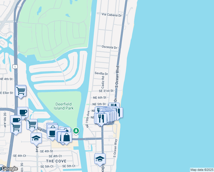 map of restaurants, bars, coffee shops, grocery stores, and more near 3093 Banyan Road in Boca Raton