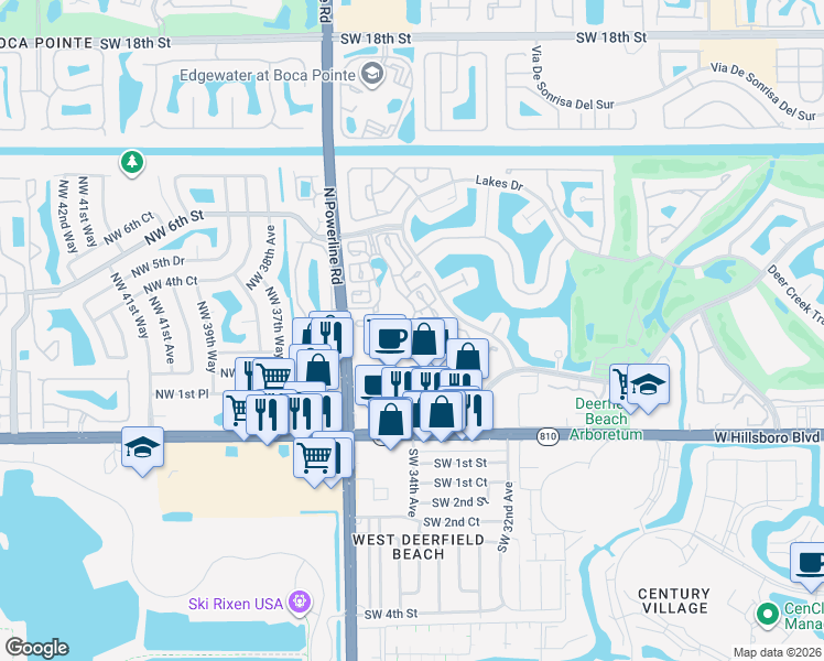 map of restaurants, bars, coffee shops, grocery stores, and more near 430 Jefferson Drive in Deerfield Beach