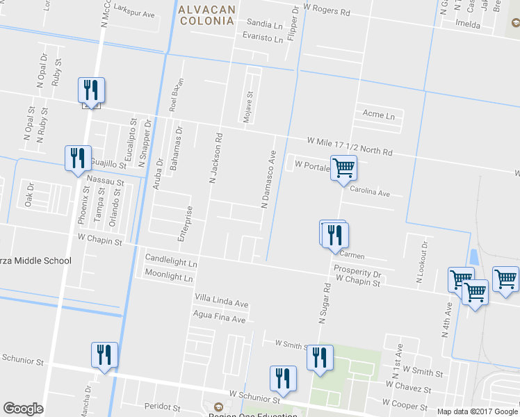 map of restaurants, bars, coffee shops, grocery stores, and more near 1902 West Saginaw Avenue in Edinburg