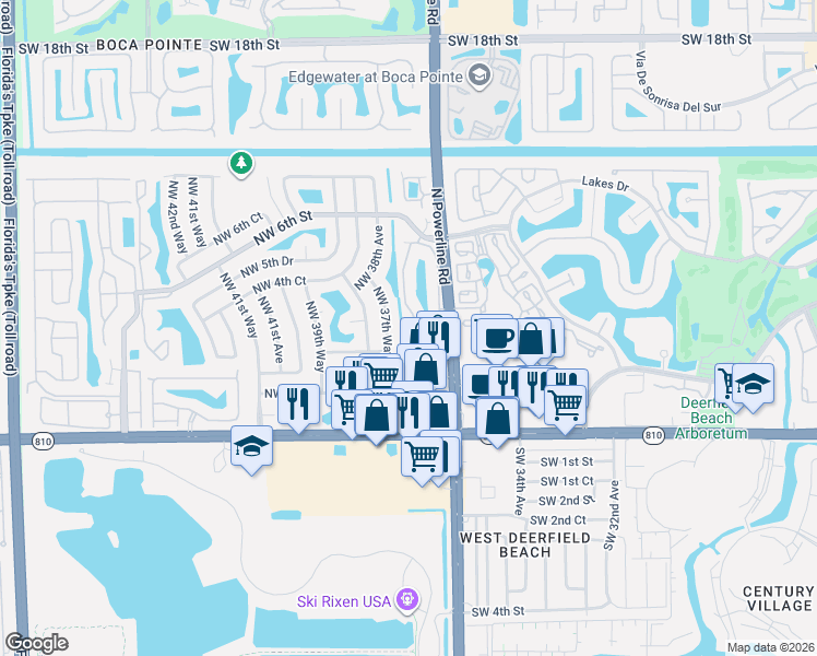 map of restaurants, bars, coffee shops, grocery stores, and more near 367 Northwest 36th Avenue in Deerfield Beach