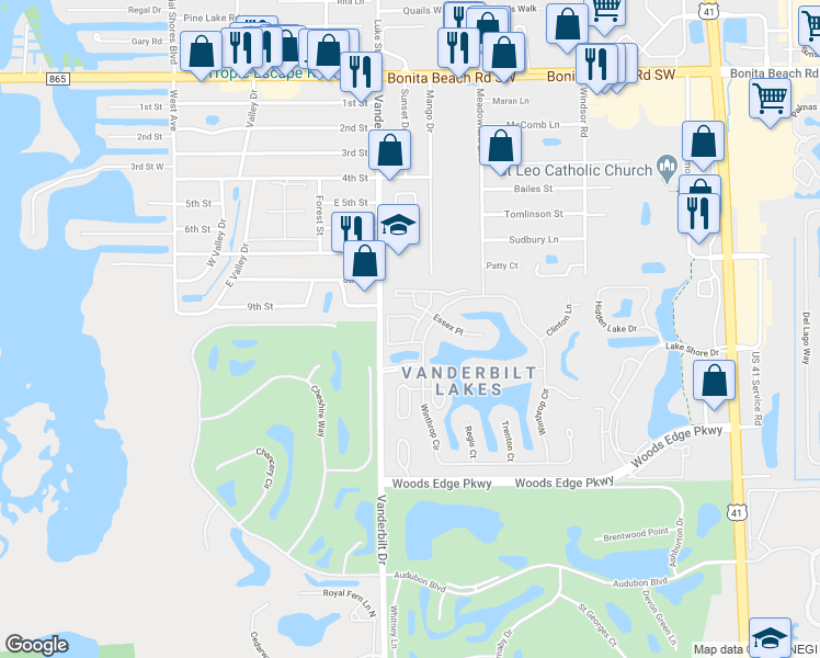 map of restaurants, bars, coffee shops, grocery stores, and more near 3876 Essex Place in Bonita Springs