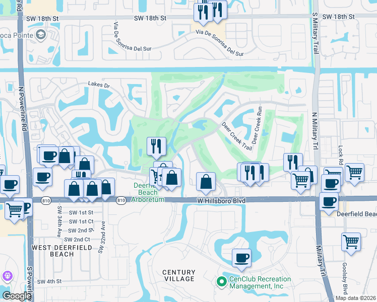 map of restaurants, bars, coffee shops, grocery stores, and more near 297 Deer Creek Boulevard in Deerfield Beach