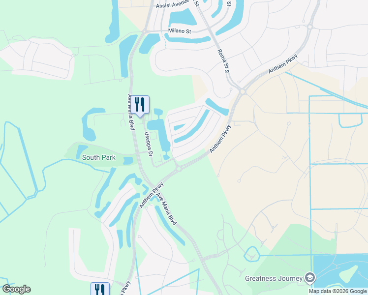 map of restaurants, bars, coffee shops, grocery stores, and more near 5448 Cameron Drive in Ave Maria
