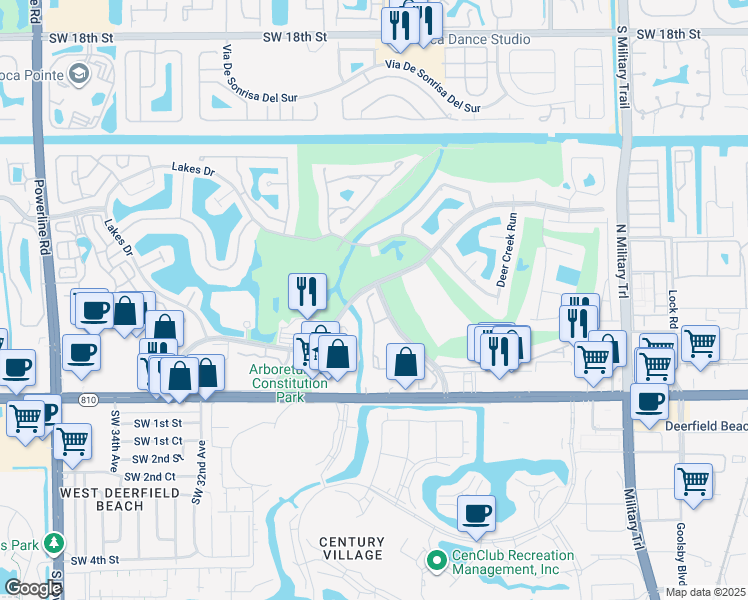 map of restaurants, bars, coffee shops, grocery stores, and more near 297 Deer Creek Boulevard in Deerfield Beach