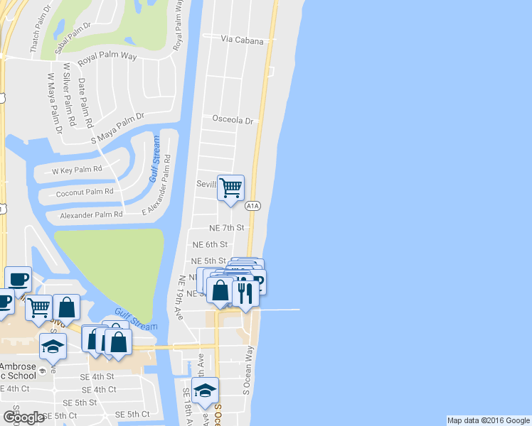 map of restaurants, bars, coffee shops, grocery stores, and more near 3000 South Ocean Boulevard in Boca Raton