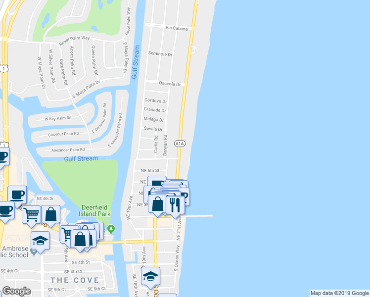 map of restaurants, bars, coffee shops, grocery stores, and more near 3000 South Ocean Boulevard in Boca Raton