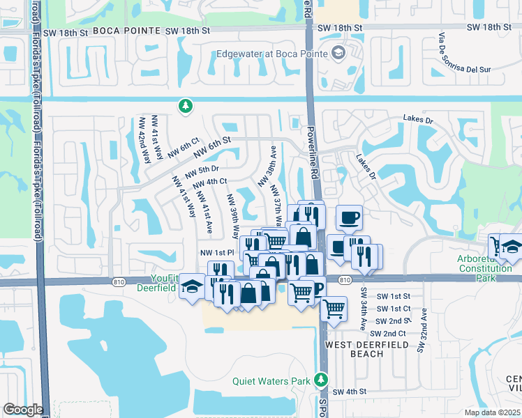 map of restaurants, bars, coffee shops, grocery stores, and more near 321 Northwest 38th Way in Deerfield Beach