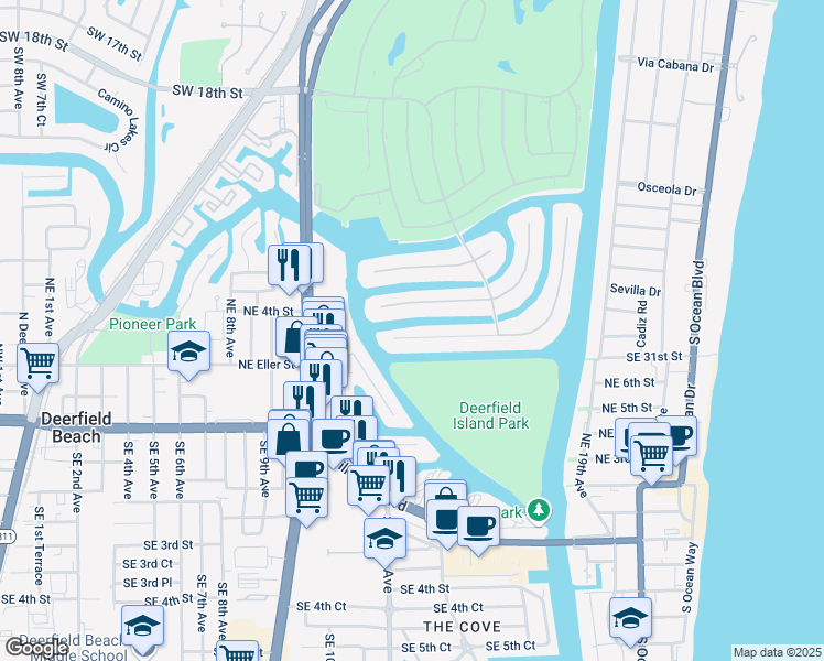 map of restaurants, bars, coffee shops, grocery stores, and more near 175 Alexander Palm Road in Boca Raton