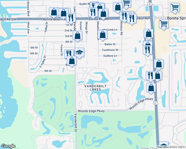 map of restaurants, bars, coffee shops, grocery stores, and more near 3836 Essex Place in Bonita Springs