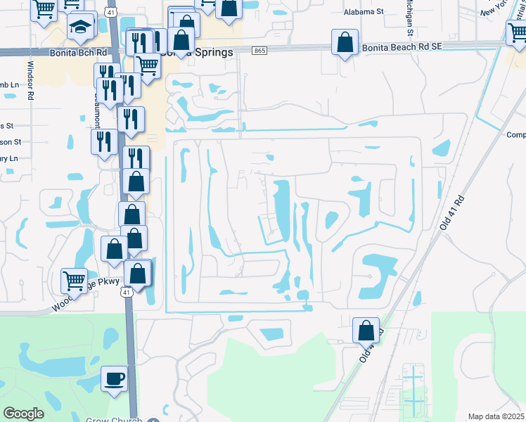 map of restaurants, bars, coffee shops, grocery stores, and more near 9851 Costa Mesa Lane in Bonita Springs