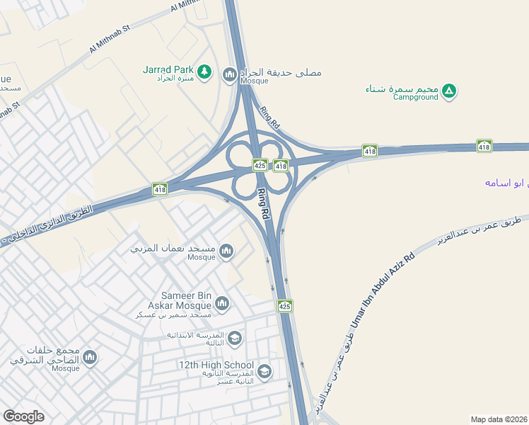 map of restaurants, bars, coffee shops, grocery stores, and more near 11049 W Ring Rd in Buraydah