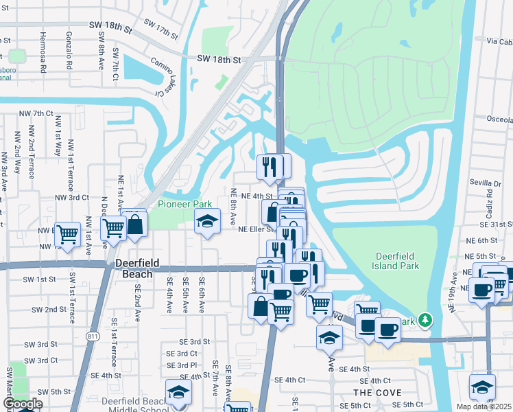 map of restaurants, bars, coffee shops, grocery stores, and more near 231 Northeast 9th Avenue in Deerfield Beach