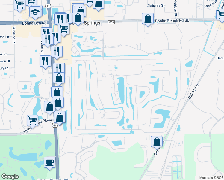 map of restaurants, bars, coffee shops, grocery stores, and more near 9851 Costa Mesa Lane in Bonita Springs