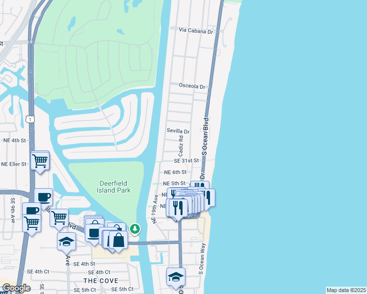 map of restaurants, bars, coffee shops, grocery stores, and more near 2988 Cadiz Road in Boca Raton