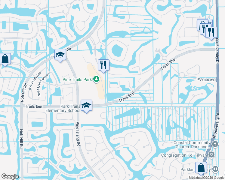 map of restaurants, bars, coffee shops, grocery stores, and more near 10420 Majestic Court in Parkland