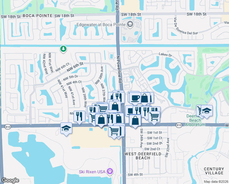 map of restaurants, bars, coffee shops, grocery stores, and more near 367 Northwest 36th Avenue in Deerfield Beach