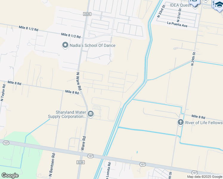 map of restaurants, bars, coffee shops, grocery stores, and more near 12900 North Ware Road in McAllen