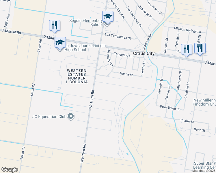 map of restaurants, bars, coffee shops, grocery stores, and more near 7213 Western Palm Drive in Mission