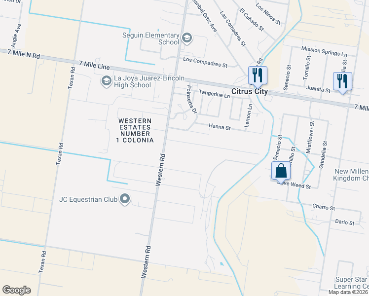 map of restaurants, bars, coffee shops, grocery stores, and more near 7213 Western Palm Drive in Mission