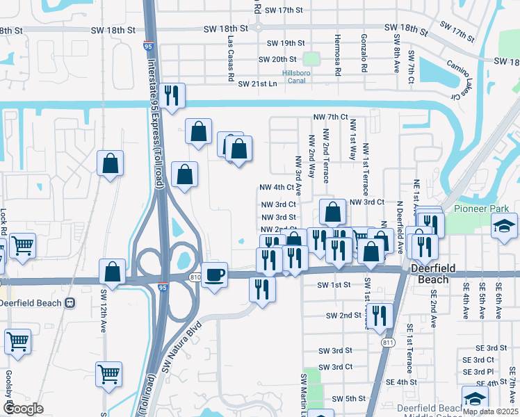 map of restaurants, bars, coffee shops, grocery stores, and more near 320 Northwest 4th Avenue in Deerfield Beach
