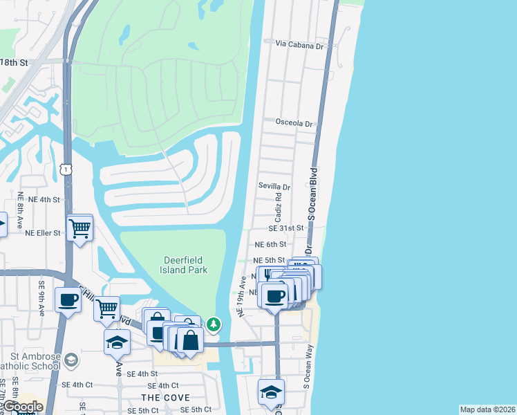 map of restaurants, bars, coffee shops, grocery stores, and more near 2990 Spanish River Road in Boca Raton