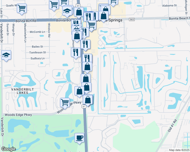 map of restaurants, bars, coffee shops, grocery stores, and more near 28521 Bonita Crossings Boulevard in Bonita Springs