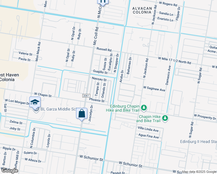map of restaurants, bars, coffee shops, grocery stores, and more near 1609 Nassau Street in Edinburg