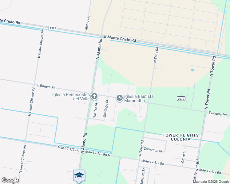 map of restaurants, bars, coffee shops, grocery stores, and more near 5601 East Rogers Road in Edinburg