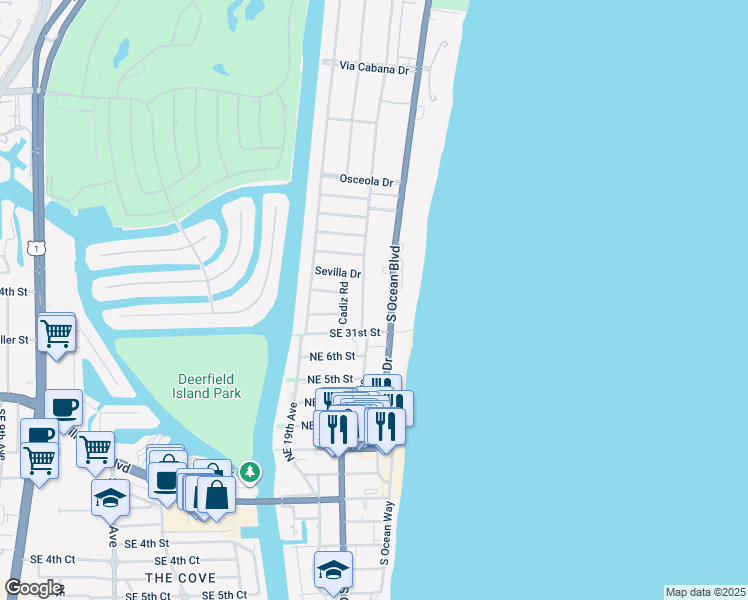 map of restaurants, bars, coffee shops, grocery stores, and more near 2929 South Ocean Boulevard in Boca Raton