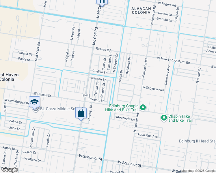 map of restaurants, bars, coffee shops, grocery stores, and more near 1609 Nassau Street in Edinburg