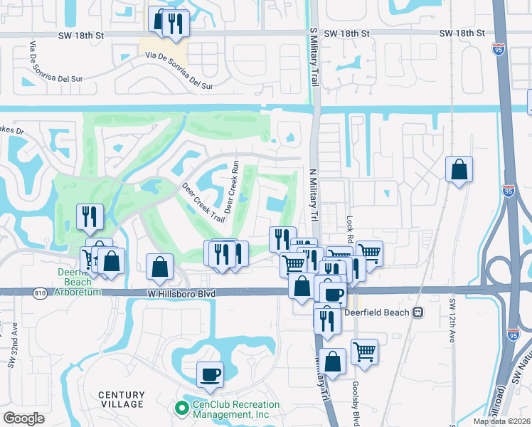 map of restaurants, bars, coffee shops, grocery stores, and more near 2019 Woodlake Circle in Deerfield Beach