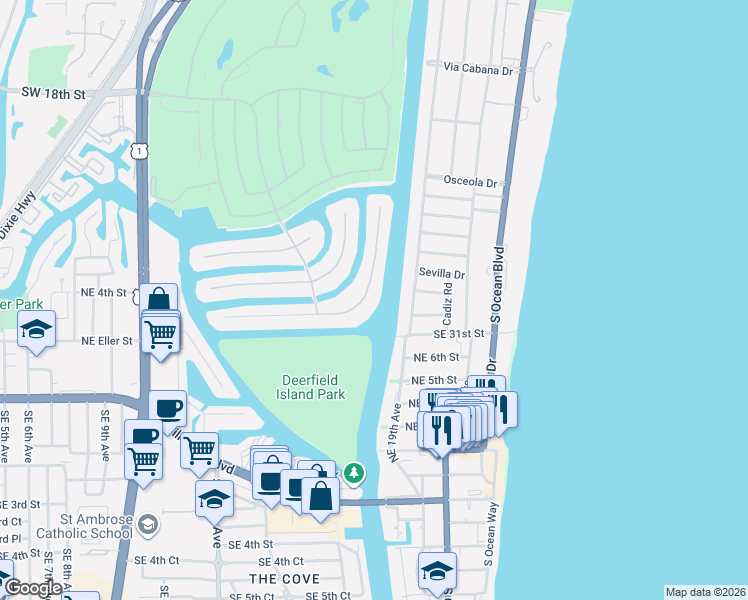 map of restaurants, bars, coffee shops, grocery stores, and more near 400 East Alexander Palm Road in Boca Raton