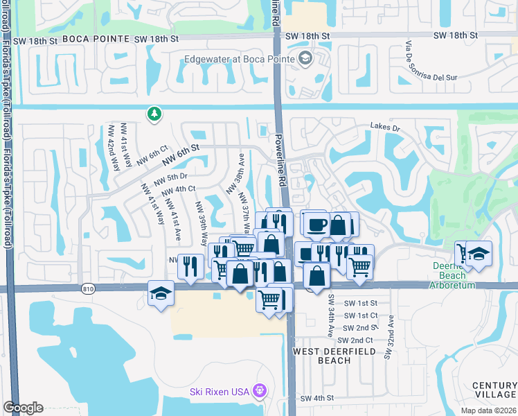 map of restaurants, bars, coffee shops, grocery stores, and more near 367 Northwest 36th Avenue in Deerfield Beach