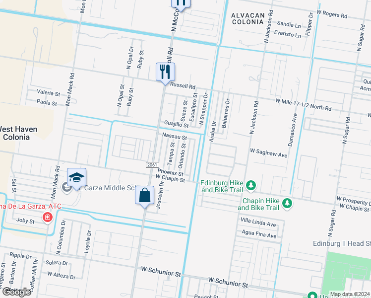 map of restaurants, bars, coffee shops, grocery stores, and more near 1609 Nassau Street in Edinburg