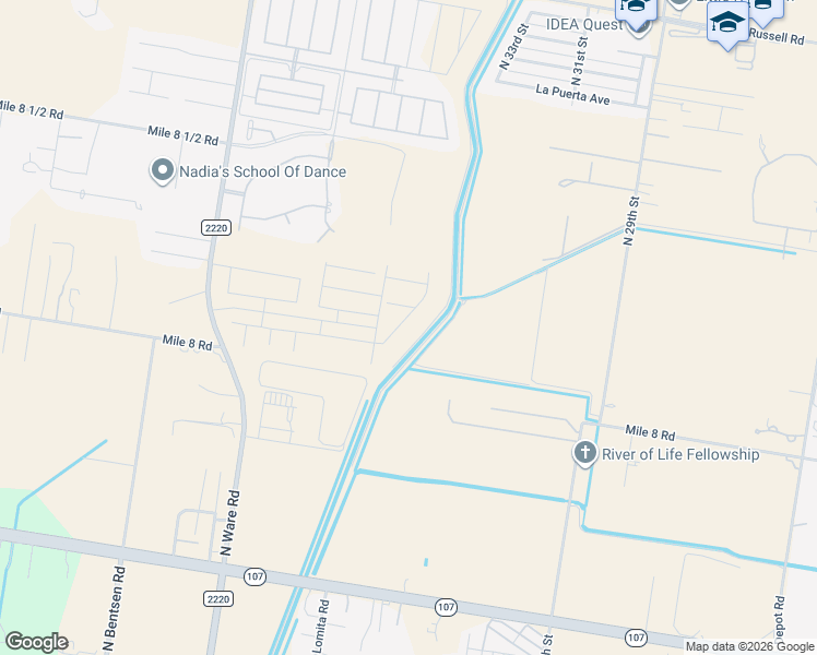 map of restaurants, bars, coffee shops, grocery stores, and more near 12900 North 38th Street in Edinburg