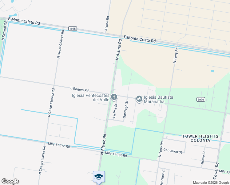 map of restaurants, bars, coffee shops, grocery stores, and more near 2804 North Alamo Road in Edinburg