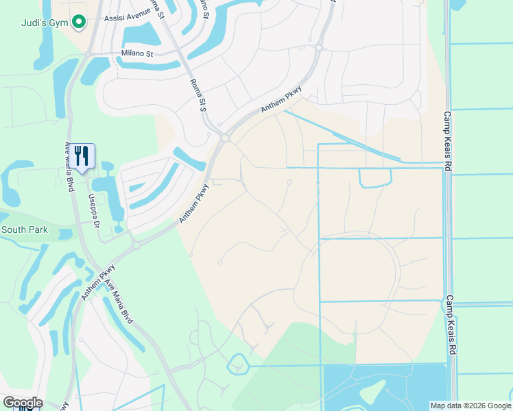 map of restaurants, bars, coffee shops, grocery stores, and more near Anthem Parkway in Ave Maria