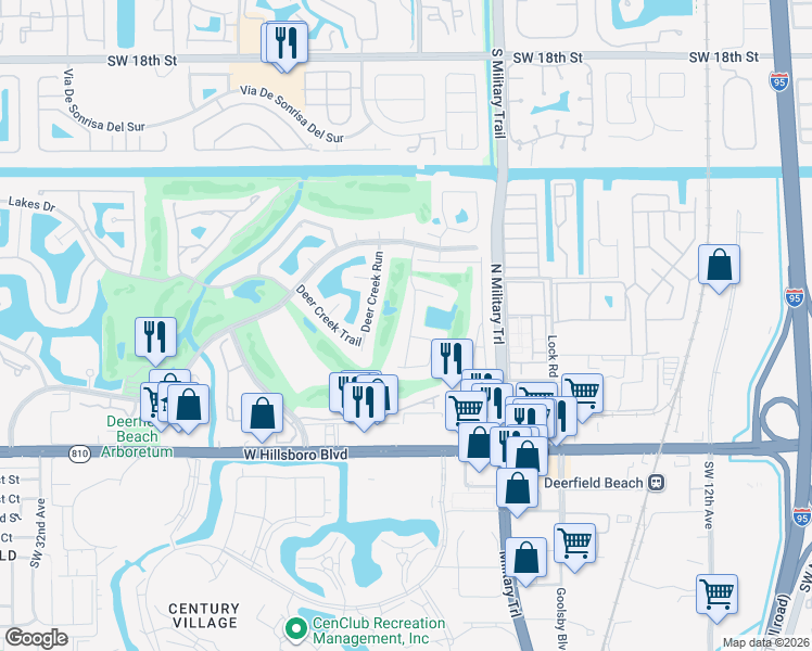map of restaurants, bars, coffee shops, grocery stores, and more near 2019 Woodlake Circle in Deerfield Beach