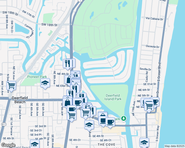 map of restaurants, bars, coffee shops, grocery stores, and more near 175 Alexander Palm Road in Boca Raton