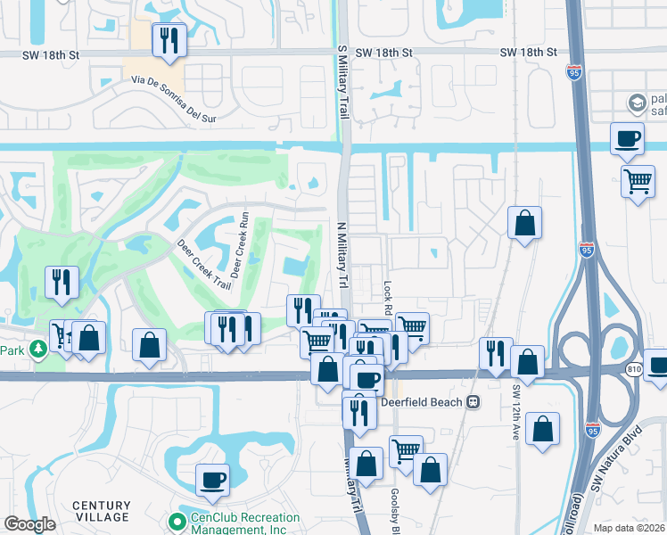 map of restaurants, bars, coffee shops, grocery stores, and more near 336 Wildwood Lane East in Deerfield Beach