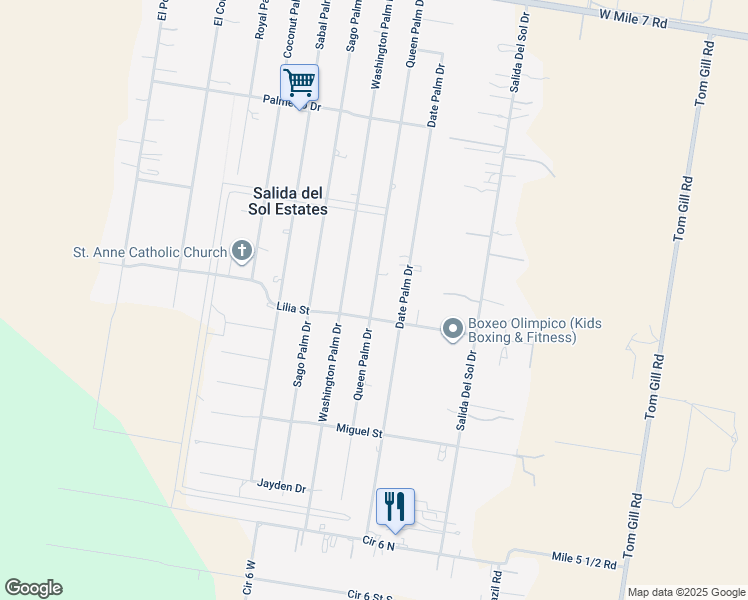 map of restaurants, bars, coffee shops, grocery stores, and more near 17002 Queen Palm Drive in Penitas