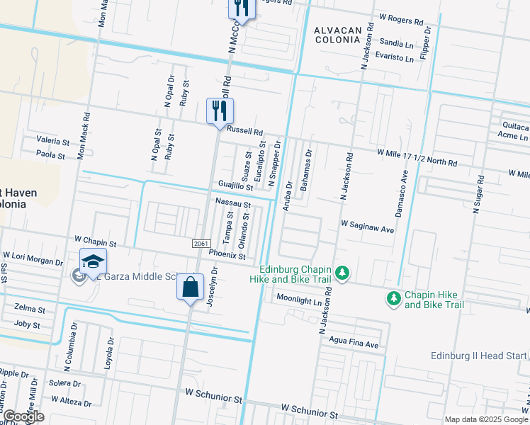 map of restaurants, bars, coffee shops, grocery stores, and more near 1706 Nassau Street in Edinburg