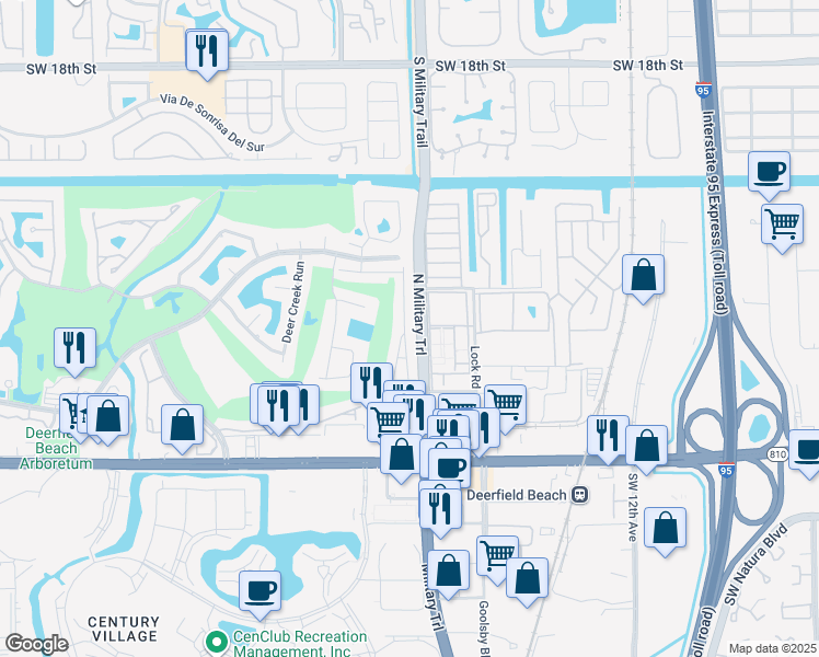 map of restaurants, bars, coffee shops, grocery stores, and more near 336 Wildwood Lane East in Deerfield Beach
