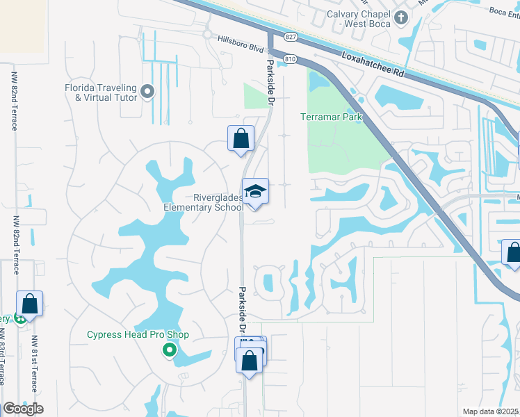 map of restaurants, bars, coffee shops, grocery stores, and more near 7400 Parkside Drive in Parkland