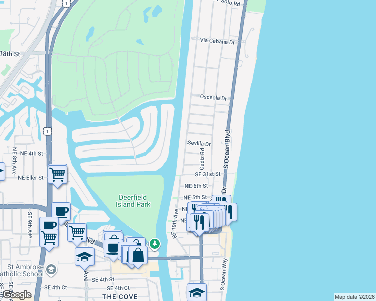 map of restaurants, bars, coffee shops, grocery stores, and more near 2990 Spanish River Road in Boca Raton