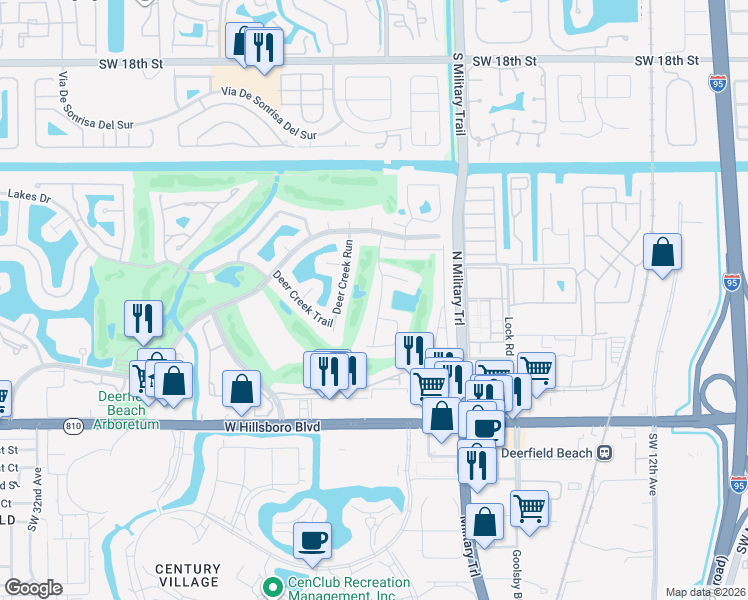 map of restaurants, bars, coffee shops, grocery stores, and more near 2019 Woodlake Circle in Deerfield Beach