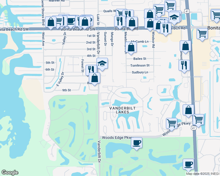 map of restaurants, bars, coffee shops, grocery stores, and more near 3876 Essex Place in Bonita Springs